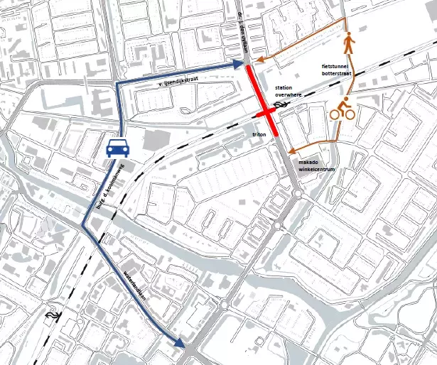 omleidingsroute afsluiten spoorwegovergang